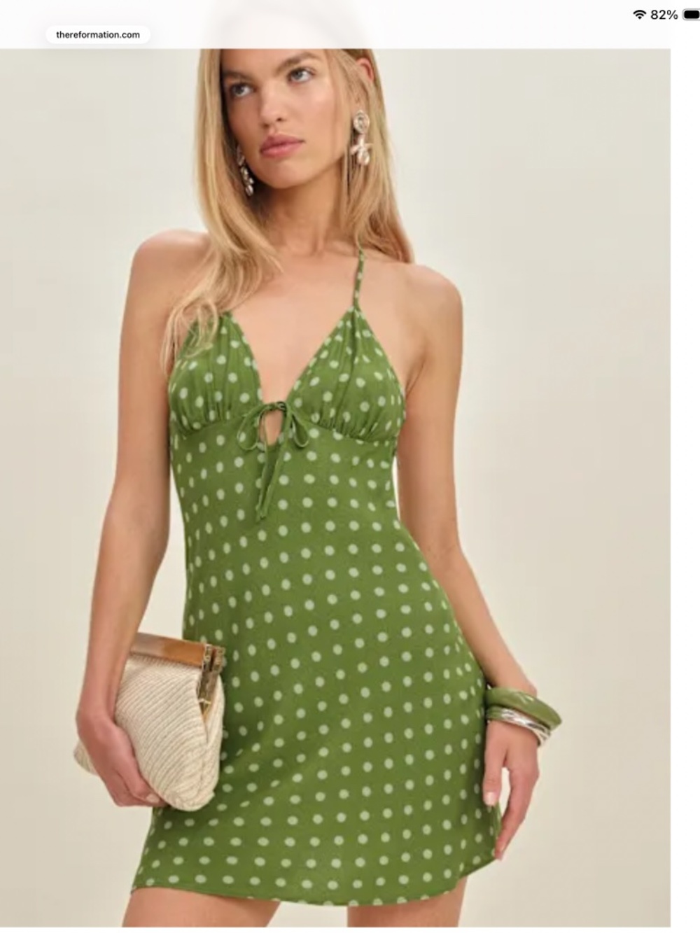 Reformation Fiora Dress Size M in Green Polka Dot